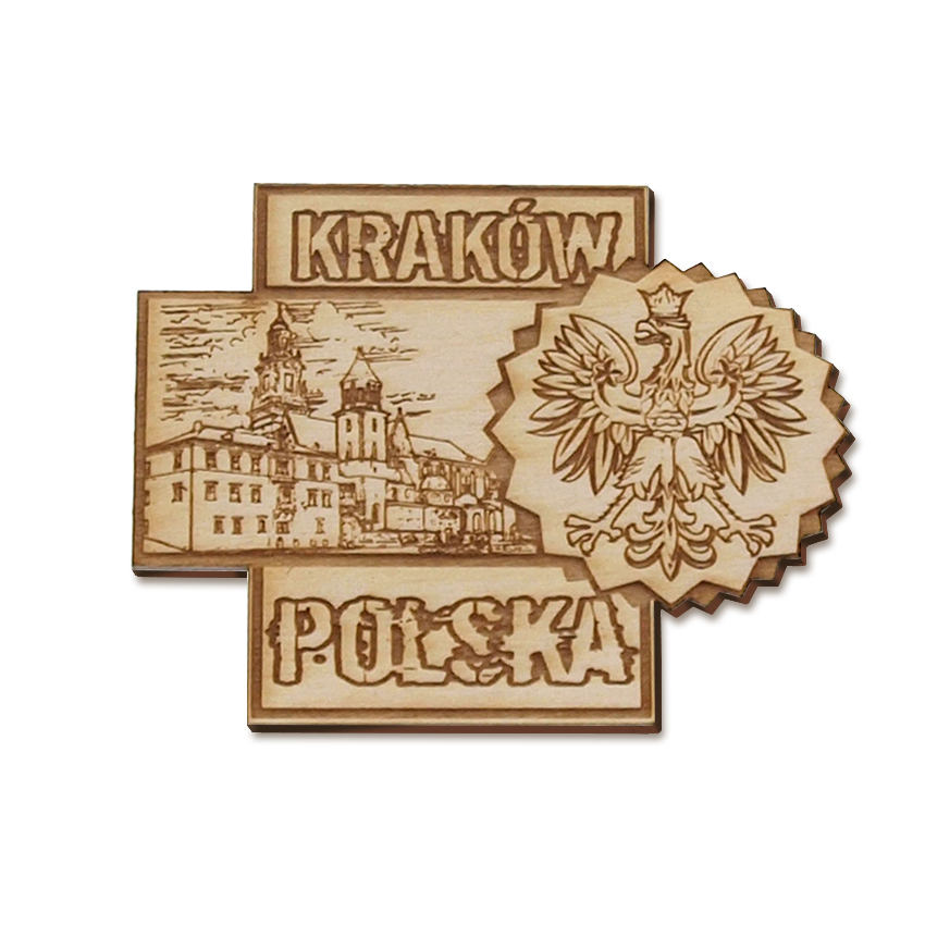 Pamiątki z Polski Kraków Magnesy Magnes Drewniany Kraków Wawel