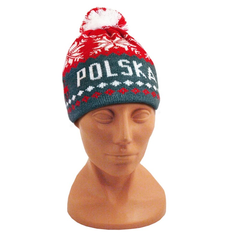 Czapka Zimowa Polska Szaro - Czerwona
