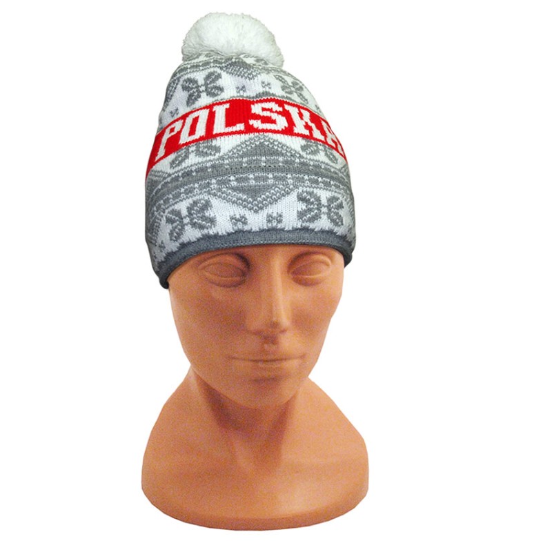 Czapka Zimowa Polska Biało Szara