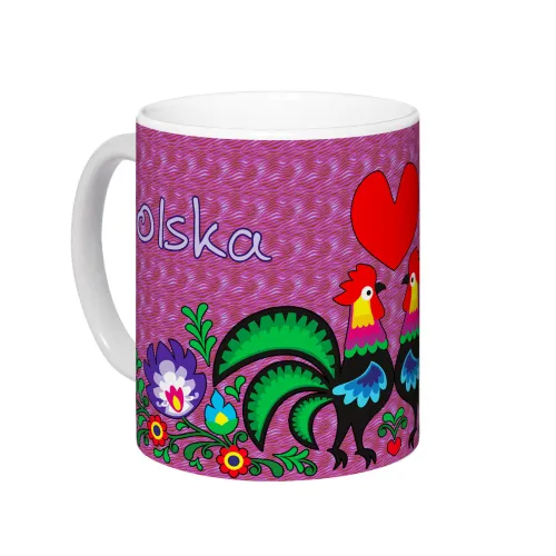 Kubek Łowicz Folklor Koguty...