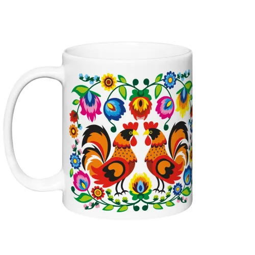 Kubek Łowicz Folklor Koguty...