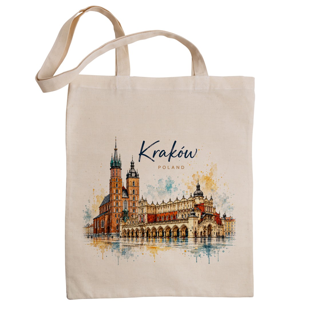 Torba eko Kraków Kościół Mariacki i Sukiennice Akwarela, natural