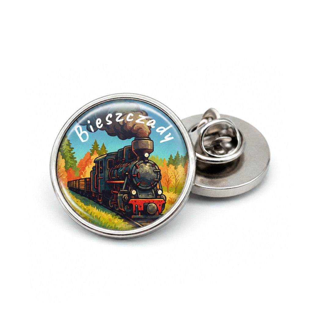 Przypinka pin Bieszczady Parowóz KP4 Rysowany