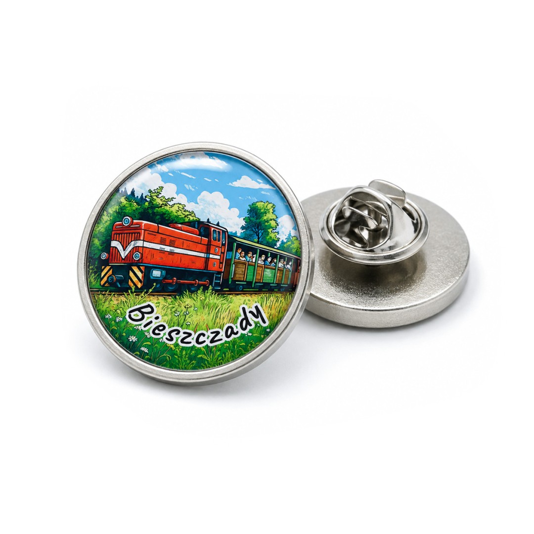 Przypinka pin Bieszczady Kolejka Spalinowa Rysowany